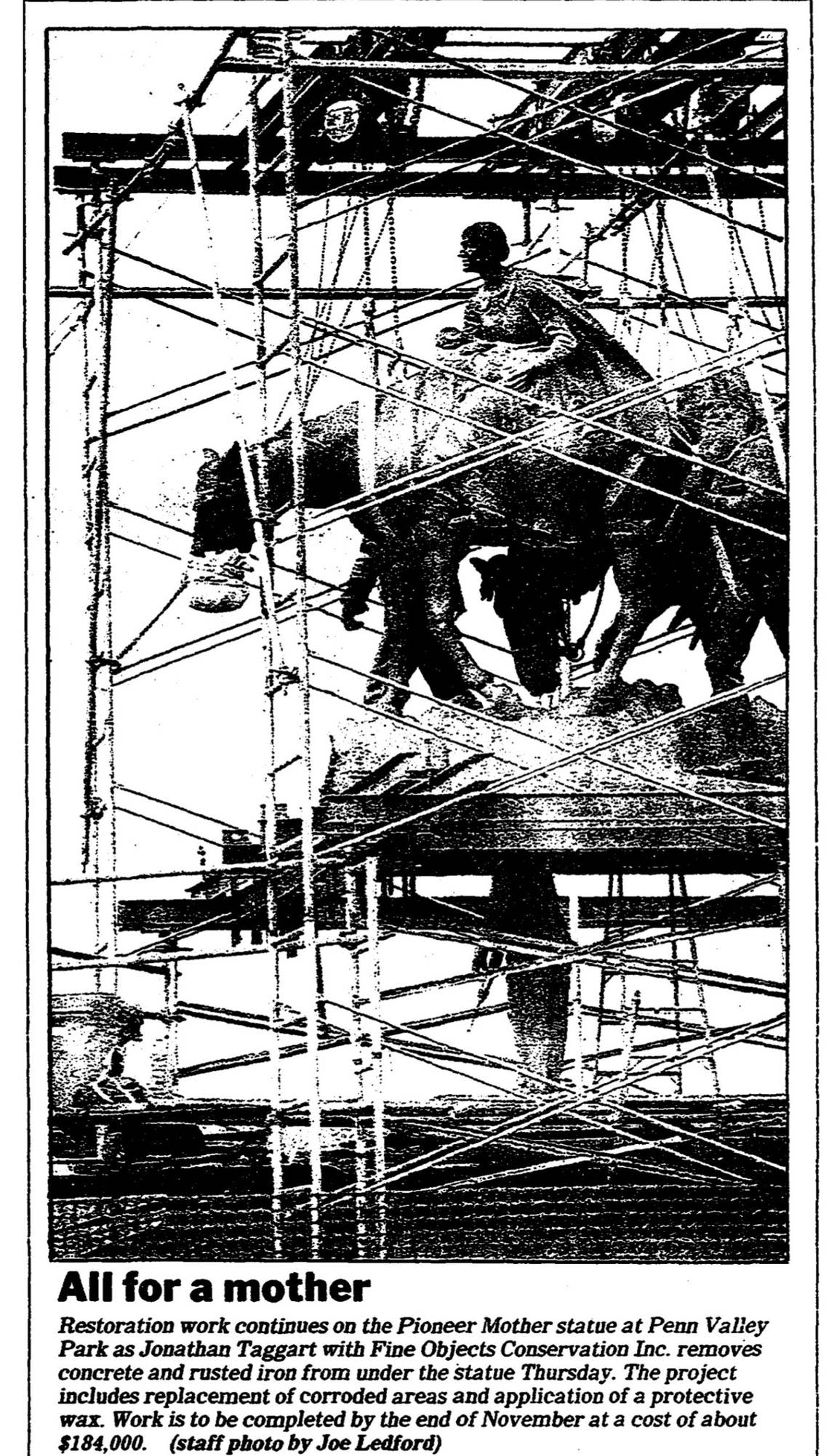 Pioneer Mother restoration, The Kansas City Star, September 9, 1988.