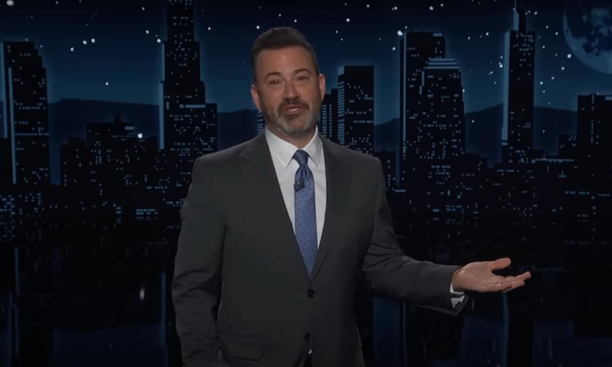 <span>Jimmy Kimmel on Trump’s criminal trial: ‘Trump hasn’t been that cold since the last time he was in bed with Melania.’</span><span>Photograph: YouTube</span>