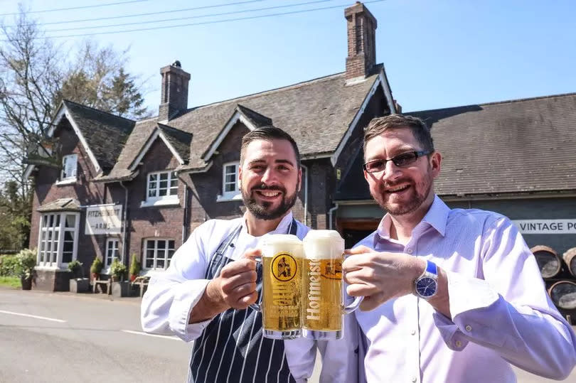The Fitzherbert Arms in Swynnerton has been voted as the best pub in Staffordshire in the National Pub & Bar Awards 2022. Pictured is manager Carl Dilks with Head Chef Connor Partridge -Credit:Pete Stonier / Stoke Sentinel