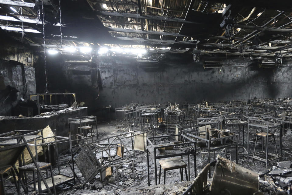 Major fire damage fills the interior at the Mountain B pub in the Sattahip district of Chonburi province, about 160 kilometers southeast of Bangkok, Thailand.&nbsp; / Credit: Anuthep Cheysakron / AP