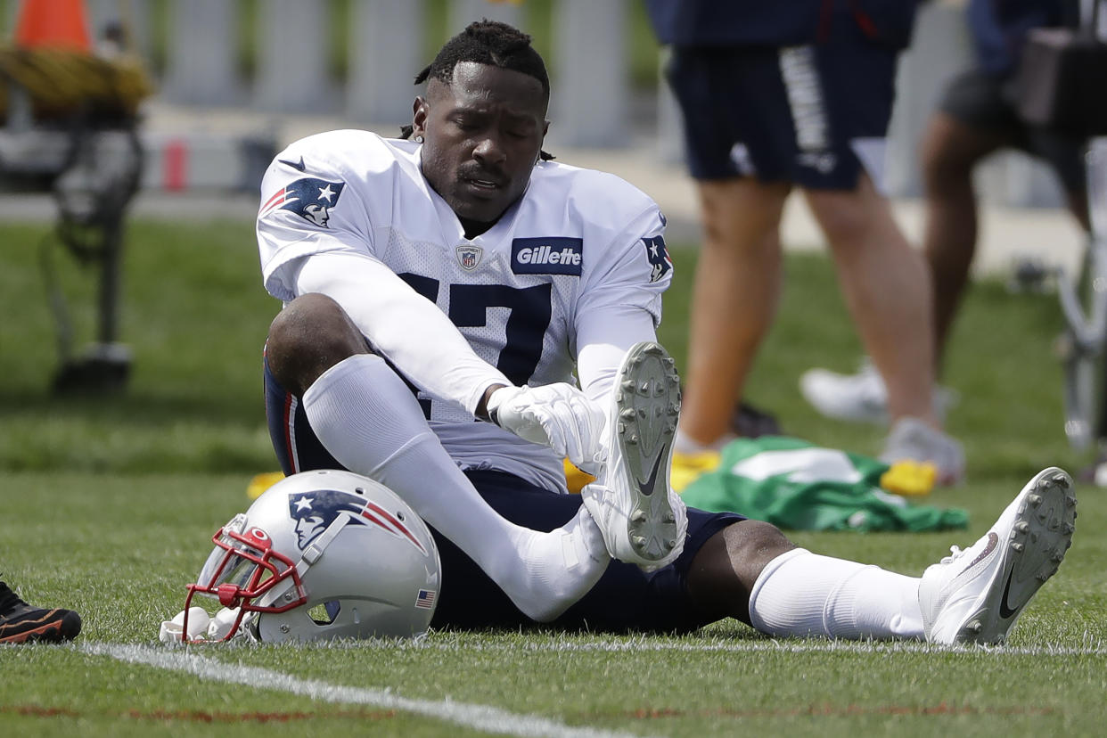 Patriots receiver Antonio Brown didn't have much to say on Thursday. (AP)