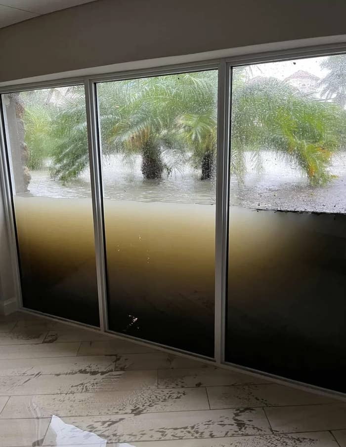 Windows looking out into a flood