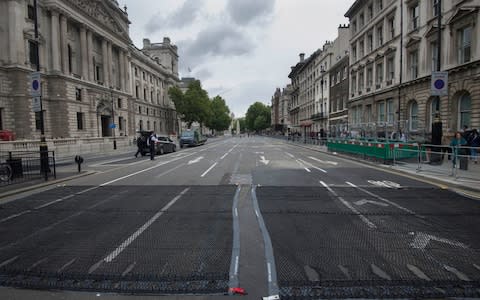 Police deployed their 'Super Stinger' in Westminster for the first time. The security device is a net which wraps around a vehicles tyres to stop it in its tracks should it attempt to enter the secure area. - Credit:  JULIAN SIMMONDS