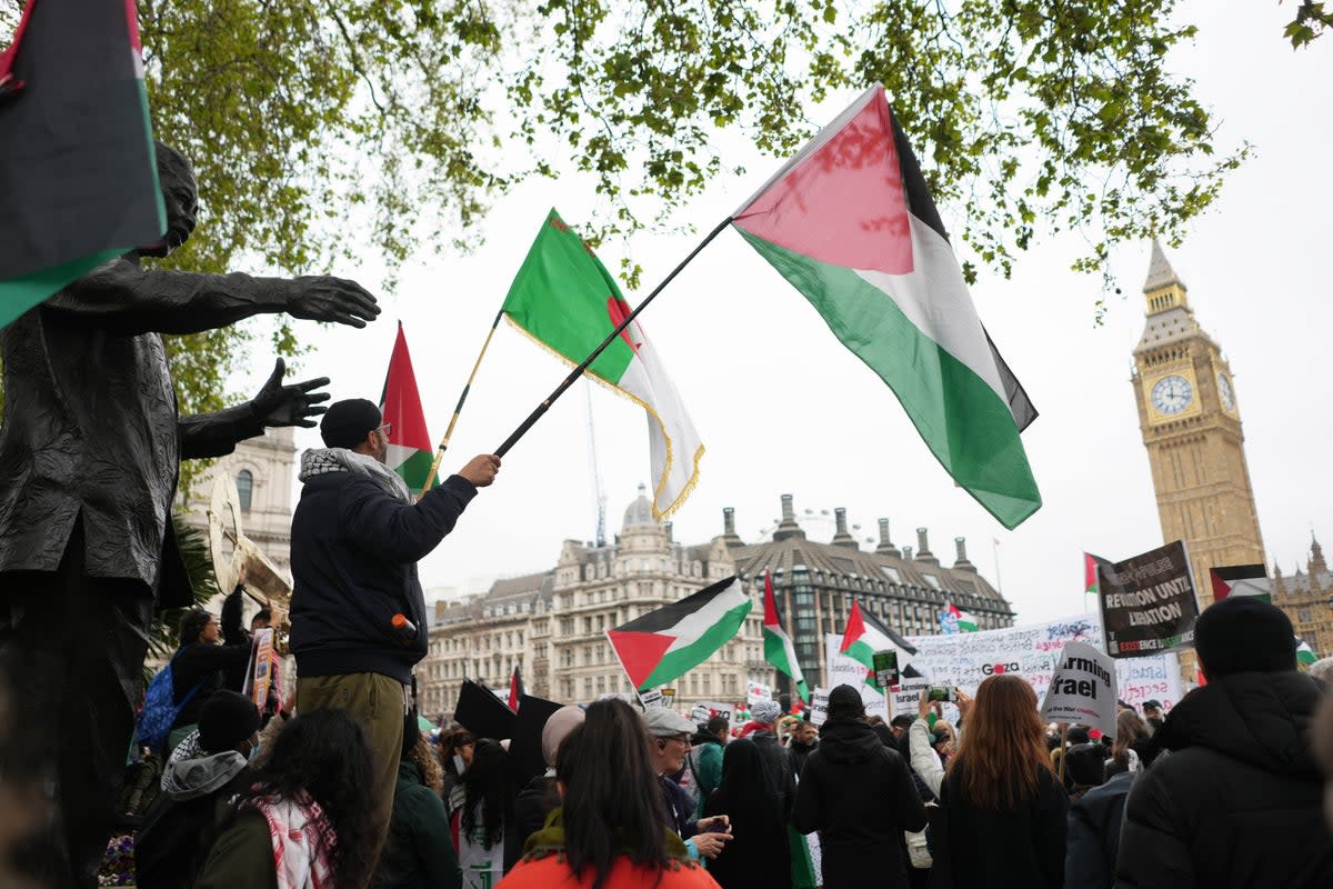 Protesters gather in Parliament Square ahead of a pro-Palestine march in central London (Jeff Moore/PA)