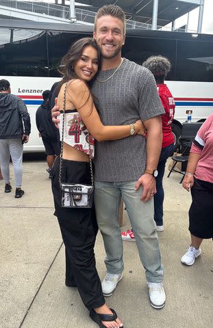 <p>Kristin Juszczyk/Instagram</p> Kyle Juszczyk with Kristin Juszczyk at a San Francisco 49ers game in January 2024.