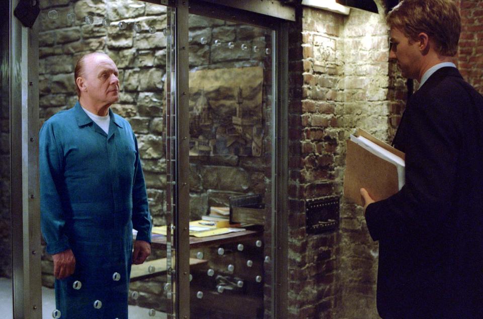 Will Graham (Edward Norton, right) must face his old nemesis, Dr. Hannibal Lecter (Anthony Hopkins), as he hunts down a serial killer in "Red Dragon."