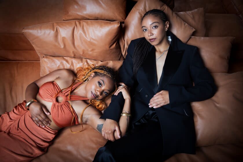 LOS ANGELES-CA-JUNE 23, 2023: "Earth Mama" director Savanah Leaf, right, and star Tia Nomore, left, are photographed in Los Angeles on June 23, 2023. (Christina House / Los Angeles Times)