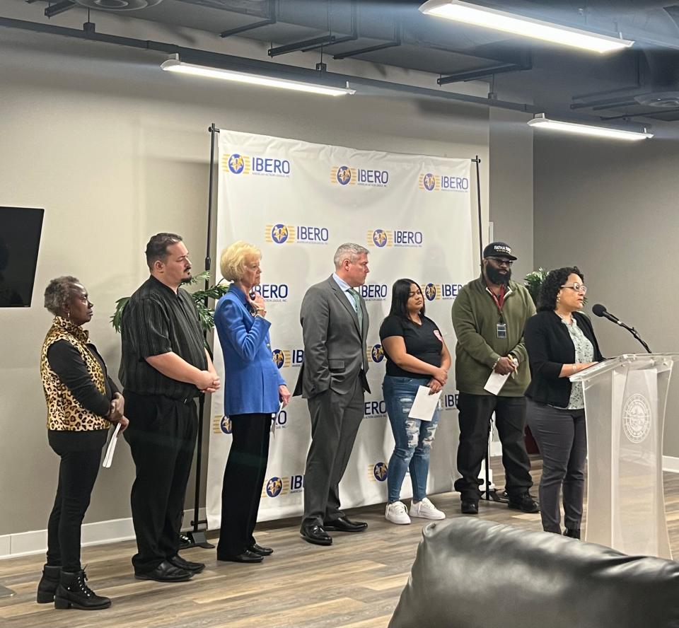 On Monday, March 13, (left to right) A group of representatives from the Ibero American Action League and office of Monroe County speak at a press release announcing the $1 million investment in the Ibero-American Action League's workforce development programs.