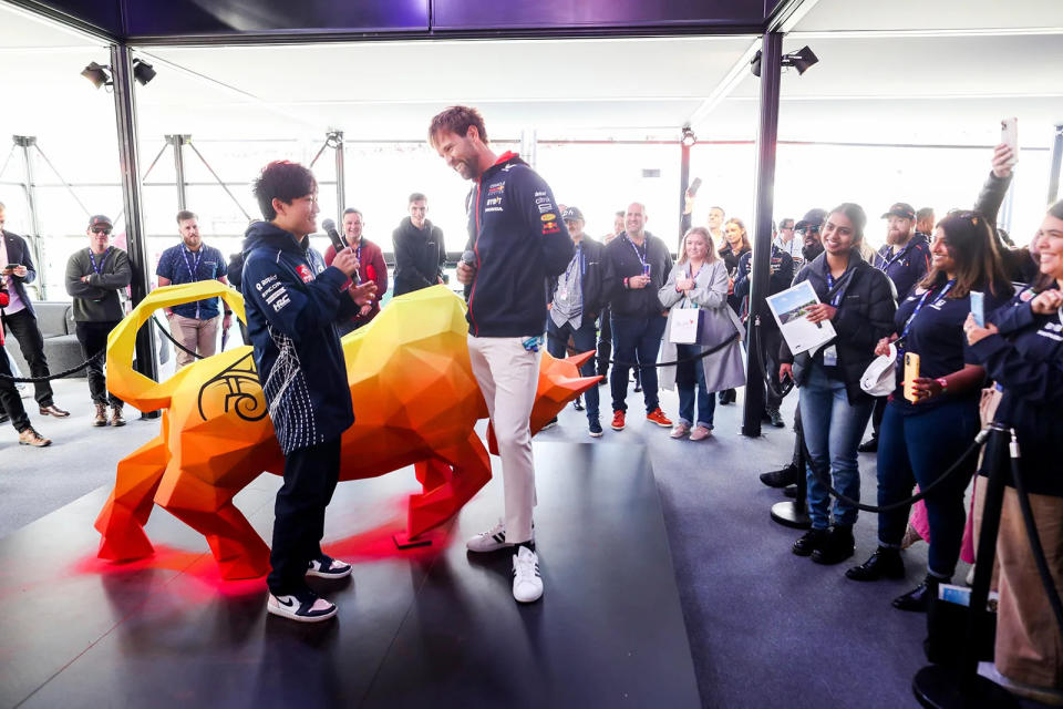 MELBOURNE, AUSTRALIA – APRIL 01: Yuki Tsunoda of Scuderia AlphaTauri and Japan at the Red Bull energy station during qualifying ahead of the F1 Grand Prix of Australia at Albert Park Grand Prix Circuit on April 01, 2023 in Melbourne, Australia. (Photo by Peter Fox/Getty Images) // Getty Images / Red Bull Content Pool // SI202304010072 // Usage for editorial use only //