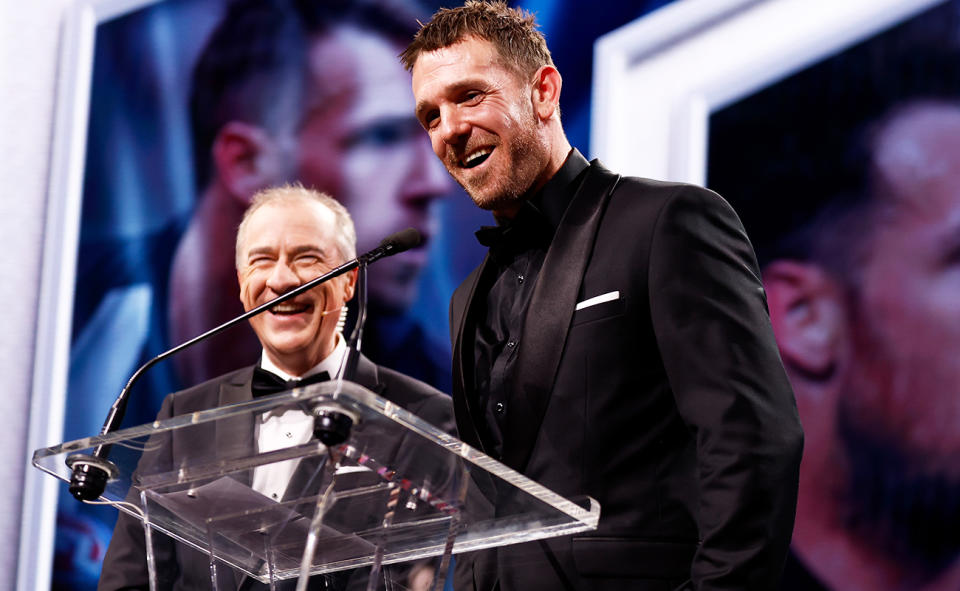 Dane Swan during his AFL Hall of Fame speech.