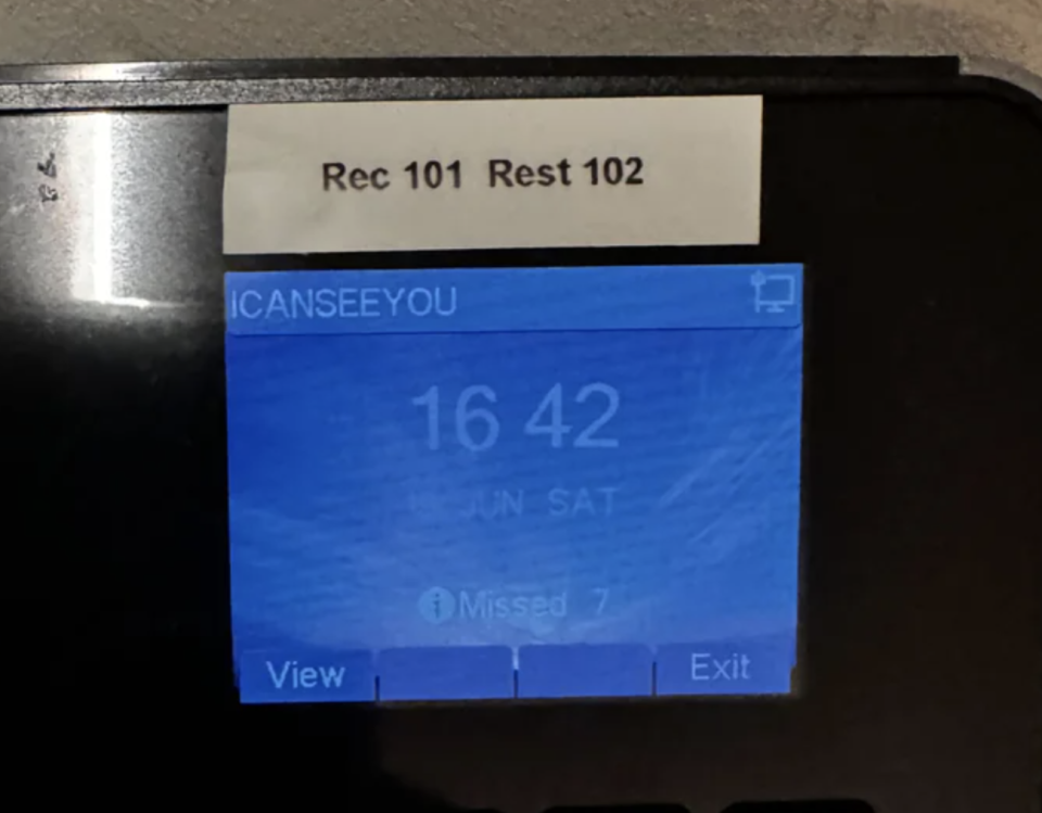 A message appears on a digital screen. "I CAN SEE YOU," the time 16:42 and 7 missed notifications. The labels above are "Recommendation 101" And "Remaining 102."