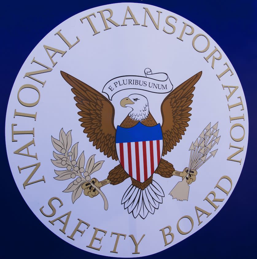 The NTSB logo is seen during a safety event for children at Trailside Middle School, in Ashburn, Virginia August 25, 2015. (Photo: PAUL J. RICHARDS/AFP/Getty Images)