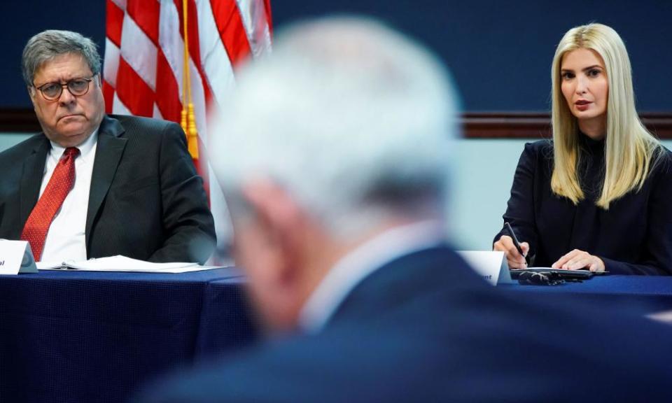 Barr with Ivanka Trump on Monday at a meeting in Atlanta on human trafficking.