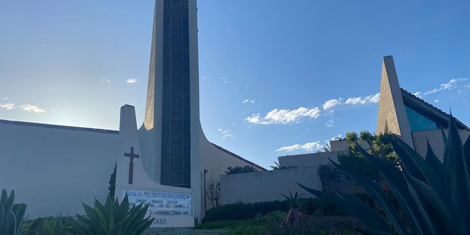 The Geneva Presbyterian Church in Laguna Woods, California, after a shooting took place on May 15, 2022.