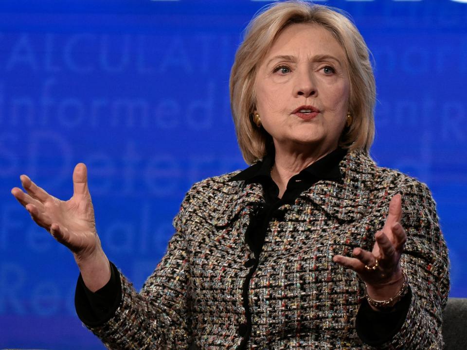 Hillary Clinton participates in the Hulu "Hillary" panel during the Winter 2020 Television Critics Association Press Tour, on Friday, Jan. 17, 2020, in Pasadena, Calif. (Photo by Richard Shotwell/Invision/AP)