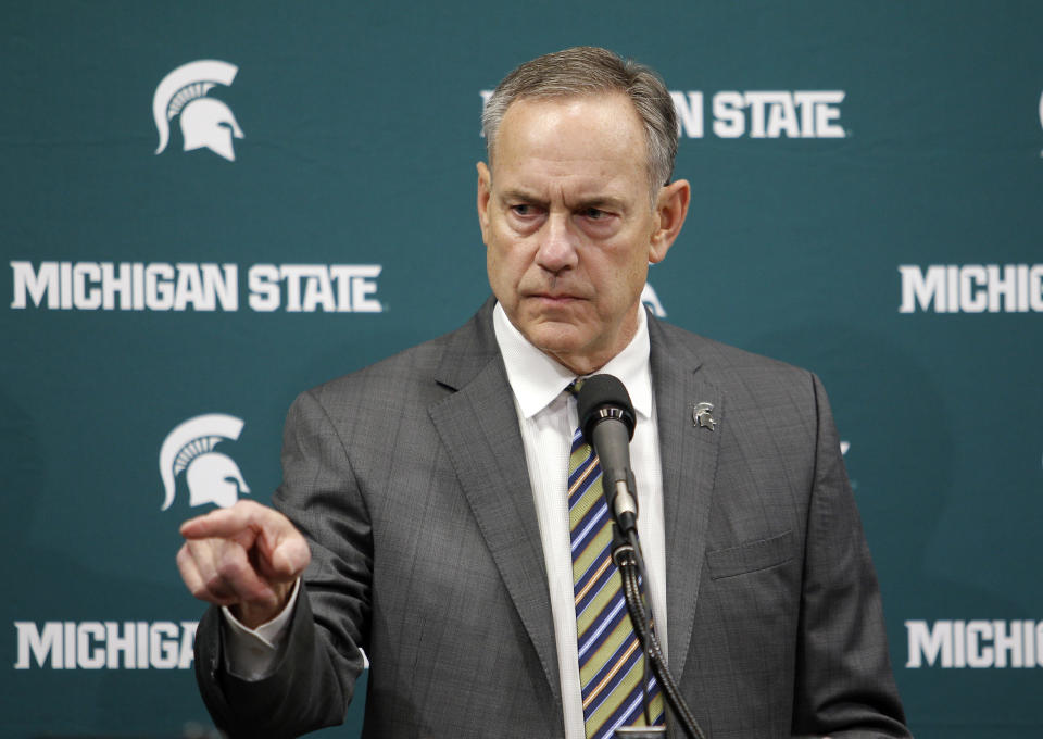 Michigan State football coach Mark Dantonio addresses the media about the school’s handling of sexual abuse allegations, Friday, Jan. 26, 2018, in East Lansing, Mich. (AP Photo)