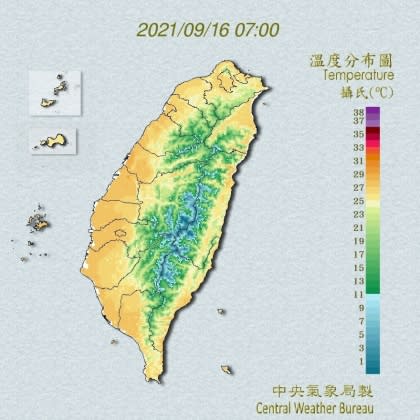 溫度分布圖。（圖／中央氣象局）