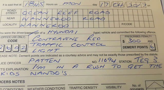 Is this a valid excuse? Police officers thought not. Source: WA Police Twitter