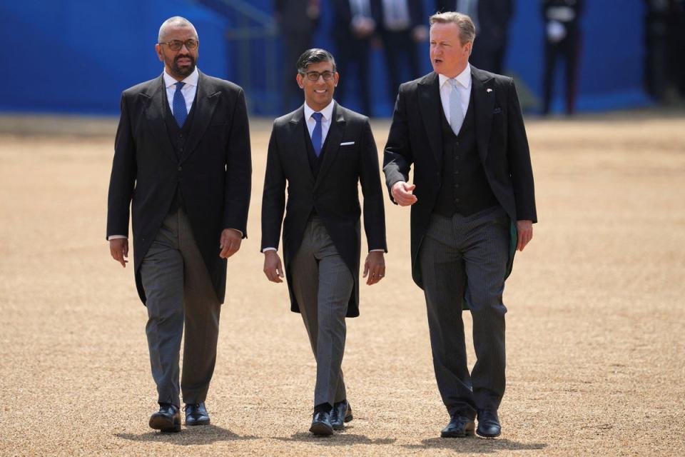 Rishi Sunak with Foreign Secretary David Cameron and Home Secretary James Cleverly (via REUTERS)