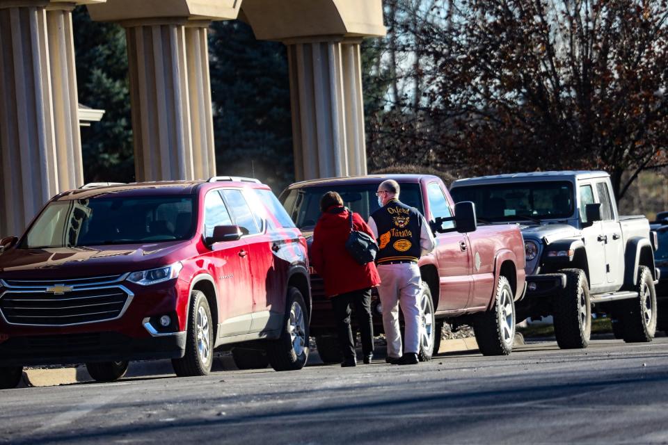 Friends and family attend the visitation for Madisyn Baldwin, one of the four Oxford High School shooting victims, at Modetz Funeral Home Silverbell Chapel in Orion on Dec.4, 2021.