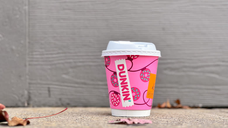 To-go cup of Dunkin' hot chocolate