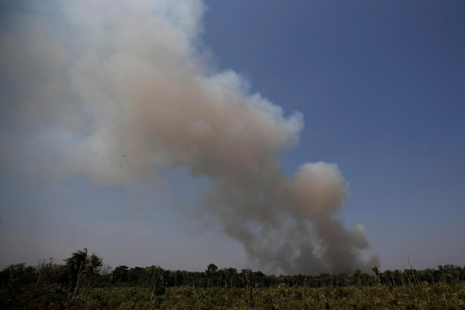 Smoke billows during a fire in an area of the Amazon rainforest near Humaita, Amazonas State, Brazil.