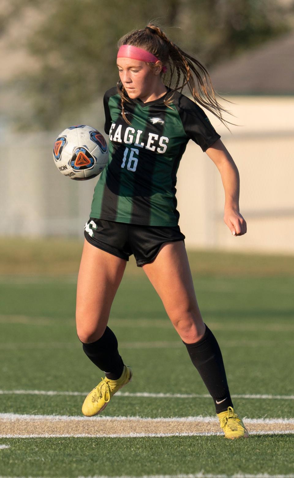 Grace Sepiol of Zionsville adjusts to the ball Thursday, Oct. 6, 2022, at Westfield High School. 