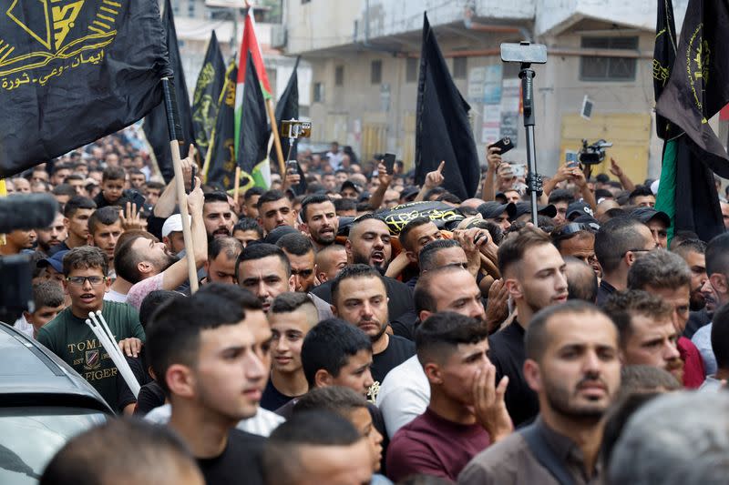 Funeral of Palestinian who was killed in an Israeli raid, in the Israeli-occupied West Bank