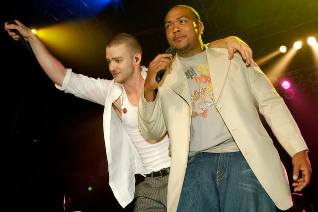 L. Busacca/WireImage Justin Timberlake and Timbaland perform at a 2006 album event in New York City