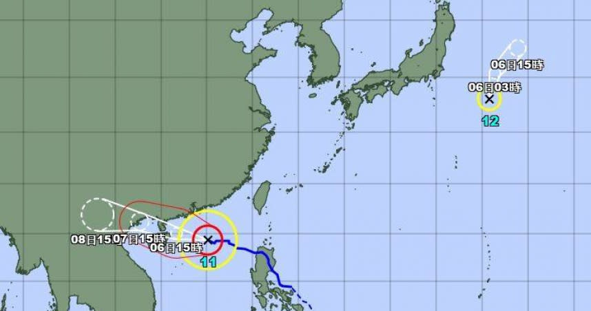 第11號颱風「摩羯」增強為強颱。（圖／翻攝自日本氣象廳）