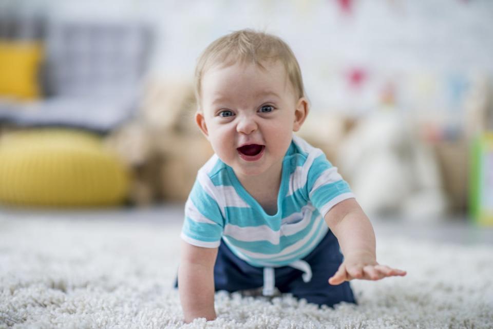<span class="caption">PFAS shows up in stain-resistant carpet and furniture textiles.</span> <span class="attribution"><a class="link " href="https://www.gettyimages.com/detail/photo/baby-learning-to-crawl-royalty-free-image/892096000" rel="nofollow noopener" target="_blank" data-ylk="slk:FatCamera via Getty Images;elm:context_link;itc:0;sec:content-canvas">FatCamera via Getty Images</a></span>