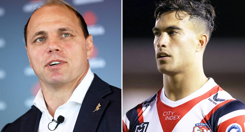 Pictured left to right is Rugby Australia CEO Phil Waugh and NRL star Joseph Suaalii.