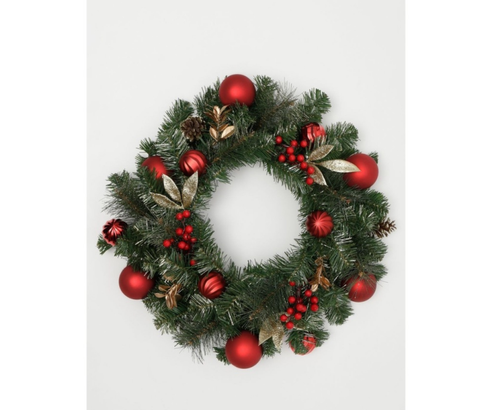 Heirloom Plastic Faux Berries, Cones & Bauble Wreath- Red/Green: 60 Cm. Photo: Myer