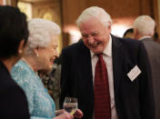 The Queen and Sir David have been spotted together at lots of events over the years. Here they are at an event at Buckingham Palace to showcase forestry projects that have been dedicated to the new conservation initiative - The Queen's Commonwealth Canopy in 2016. (Yui Mok/PA Wire)