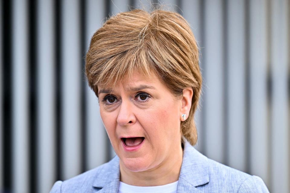 Scotland's First Minister Nicola Sturgeon speaks to the media after receiving her second dose of the Oxford/AstraZeneca Covid-19 vaccine at the NHS Louisa Jordan vaccine centre on June 21, 2021 in Glasgow. (Photo by Jeff J Mitchell / POOL / AFP) (Photo by JEFF J MITCHELL/POOL/AFP via Getty Images)