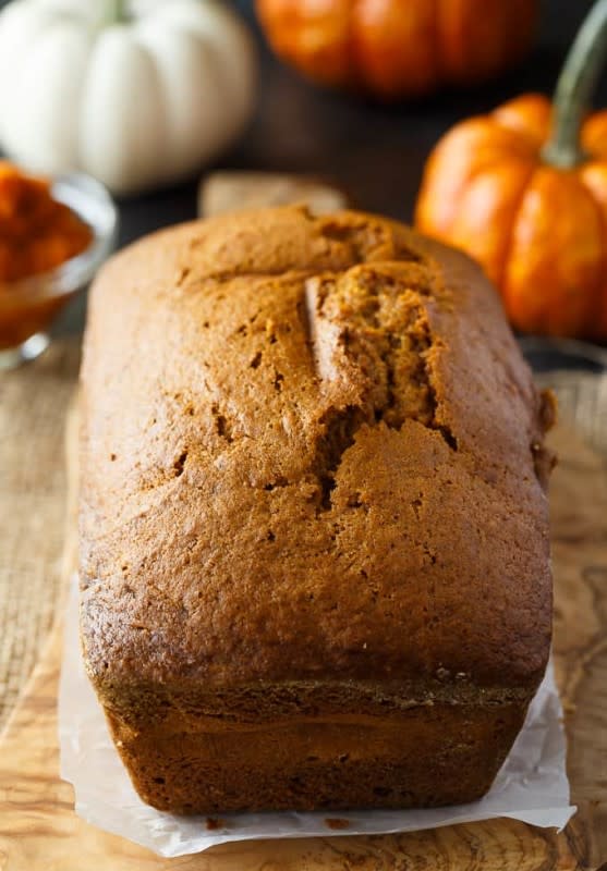 <p>Simply Stacie</p><p>This pumpkin ribbon bread is moist, delicious and packed full of pumpkin flavor. You’ll love the decadent and creamy cheesecake filling inside every slice. </p><p><strong>Get the recipe: <em><a href="https://www.simplystacie.net/pumpkin-ribbon-bread/" rel="nofollow noopener" target="_blank" data-ylk="slk:Pumpkin Ribbon Bread;elm:context_link;itc:0;sec:content-canvas" class="link rapid-noclick-resp">Pumpkin Ribbon Bread</a></em></strong></p>