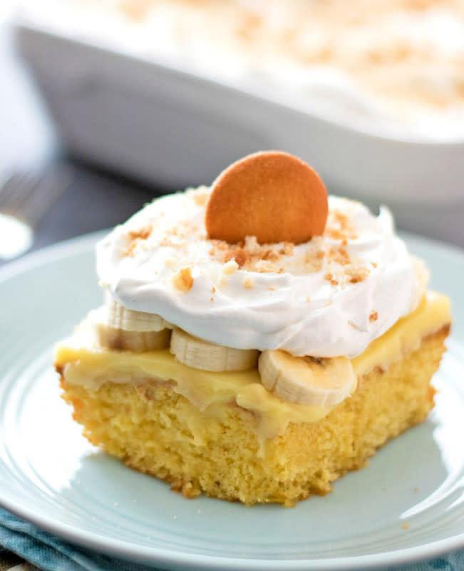 <p><strong>Banana Pudding Poke Cake</strong><br> Get the recipe <a href="https://www.melissassouthernstylekitchen.com/banana-pudding-poke-cake/" rel="nofollow noopener" target="_blank" data-ylk="slk:here;elm:context_link;itc:0;sec:content-canvas" class="link "><em><strong>here</strong></em></a></p>