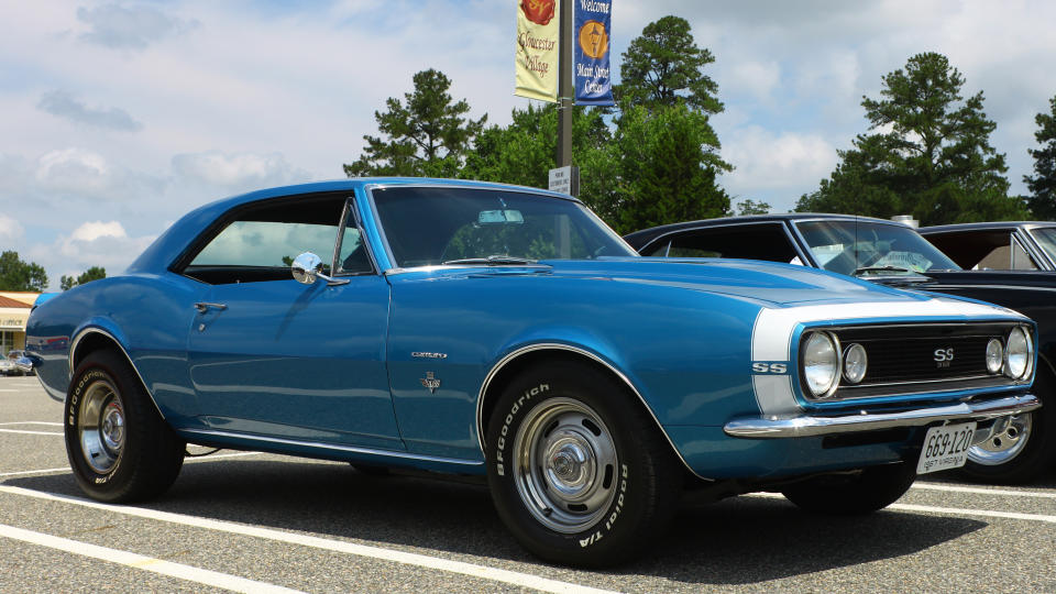 GLOUCESTER, VIRGINIA - JULY 12, 2014: A Blue 1967 Chevrolet Camaro SS350 in the Blast from the PAST CAR SHOW,The Blast From the Past car show is held once each year in July in Gloucester Virginia.