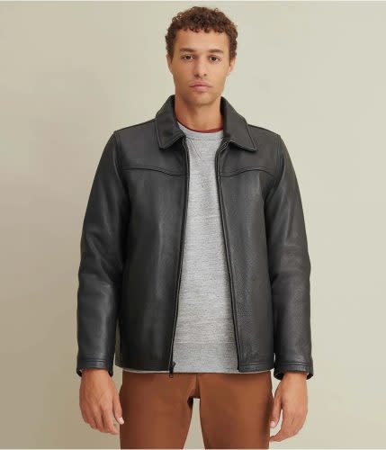 black leather front zip jacket