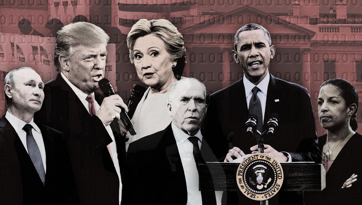 Vladimir Putin, Donald Trump, Hillary Clinton, John Brennan, Barack Obama and Susan Rice