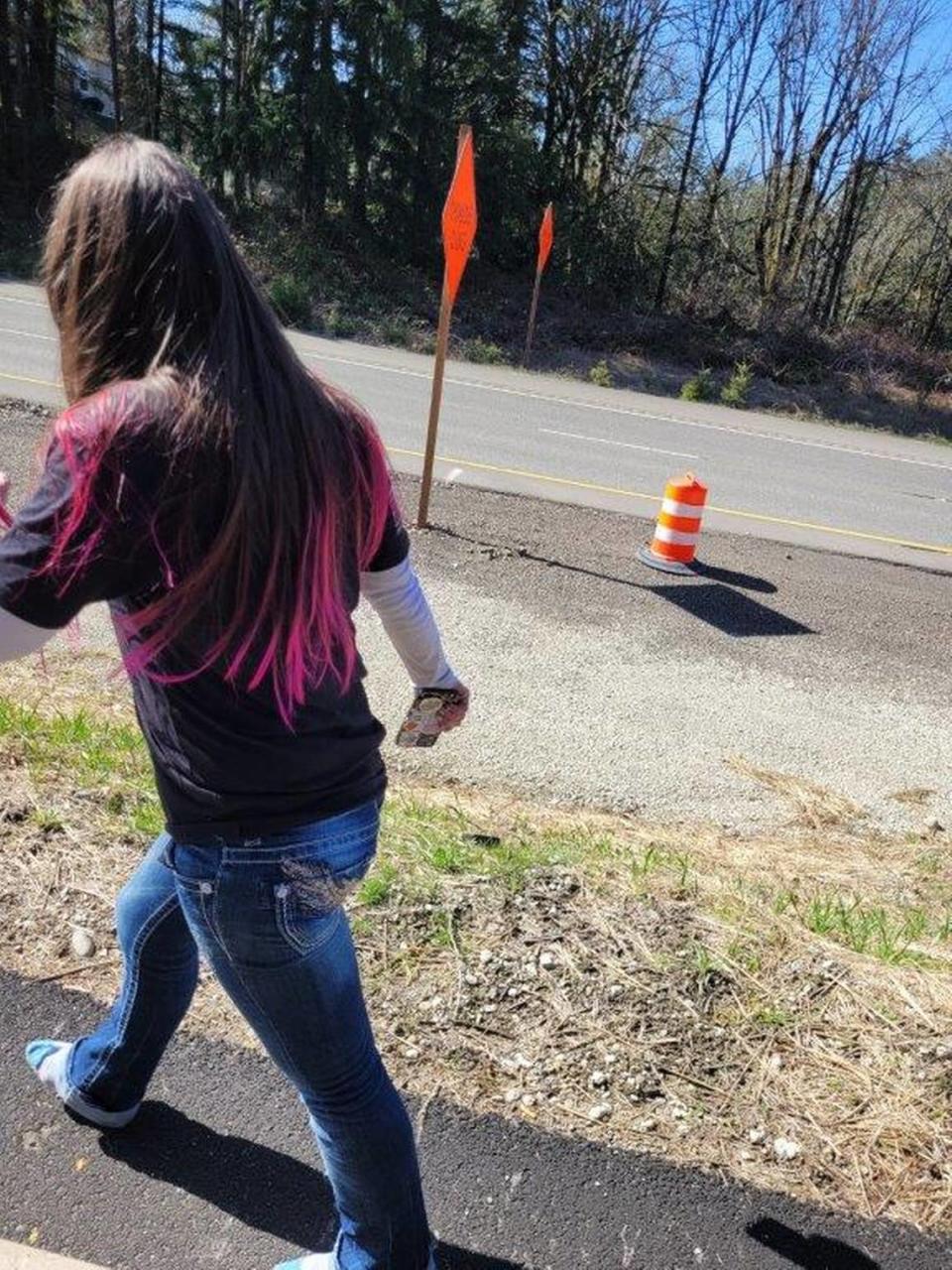 Washington State Patrol is asking the public for information that can help identify the driver in a hit-and-run Wednesday in Gig Harbor. The woman pictured in this photo arrived on the scene and claimed to be the driver’s girlfriend, who WSP also wants to identify.