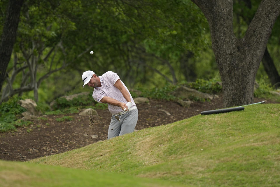 Taylor Montgomery plays a shot from the rough during the second round of the Dell Technologies Match Play Championship golf tournament in Austin, Texas, Thursday, March 23, 2023. (AP Photo/Eric Gay)