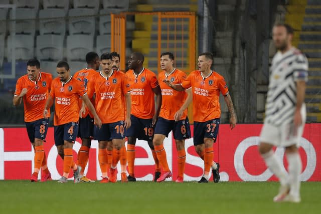 Istanbul Basaksehir’s Demba Ba celebrates after scoring his side’s opener against United