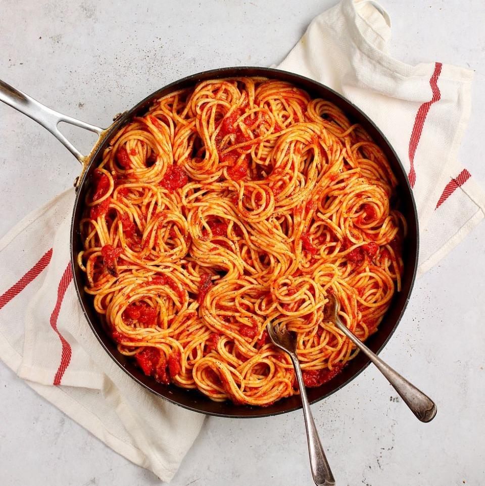 <p>Adding anchovies to all sorts of dishes automatically brings a ton of rich, salty flavour. And this comforting <a href="https://www.delish.com/uk/cooking/recipes/g32670587/tomato-pasta-recipes/" rel="nofollow noopener" target="_blank" data-ylk="slk:tomato pasta;elm:context_link;itc:0;sec:content-canvas" class="link ">tomato pasta</a> dish is no exception.</p><p>Get the <a href="https://www.delish.com/uk/cooking/recipes/a36094171/anchovy-pasta/" rel="nofollow noopener" target="_blank" data-ylk="slk:Tomato & Anchovy Pasta;elm:context_link;itc:0;sec:content-canvas" class="link ">Tomato & Anchovy Pasta</a> recipe.</p>