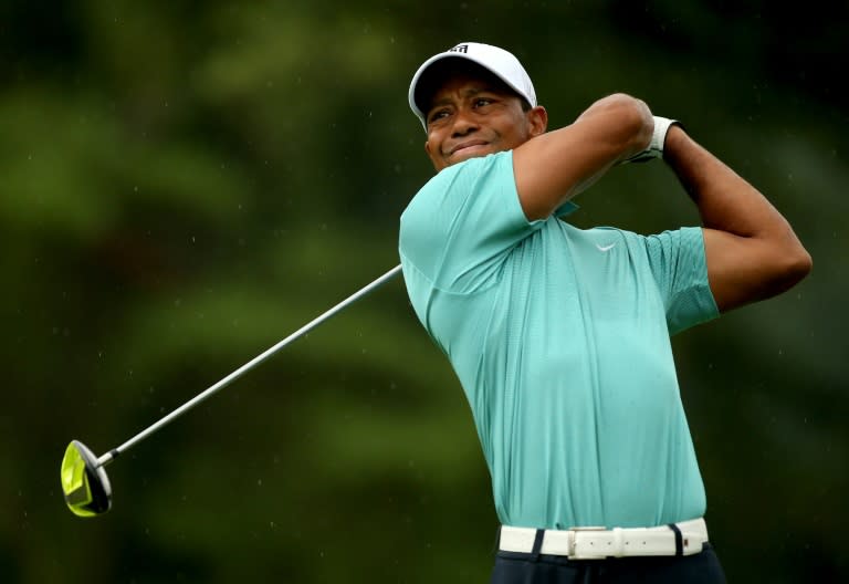 Tiger Woods tees off on the 11th hole during the first round of the Greenbrier Classic at the Old White TPC on July 2, 2015 in White Sulphur Springs, West Virginia