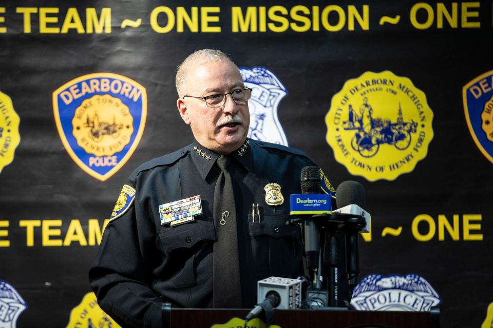 Chief of Police Ronald Haddad provides details on investigation of robbery and homicide happened on September 6 at the Dearborn Police Department in Dearborn, Thursday, September 12, 2019.