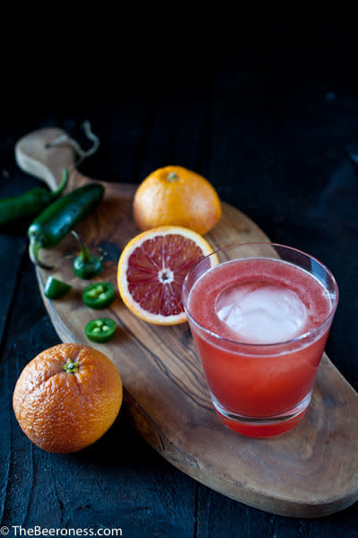 <strong>Get the <a href="http://thebeeroness.com/2014/01/17/bloody-hell-blood-oranges-jalapeno-whisky-beer-cocktail/" target="_blank">Blood Oranges, Jalapeno, Whiskey and Beer Cocktail recipe</a> from The Beeroness</strong>