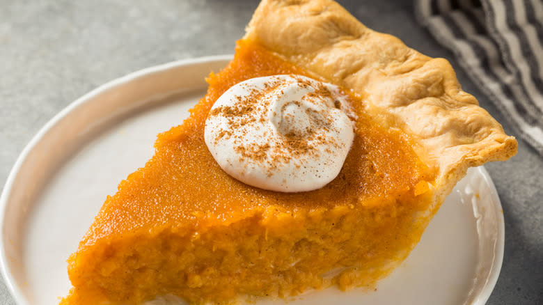 slice of sweet potato pie on a plate