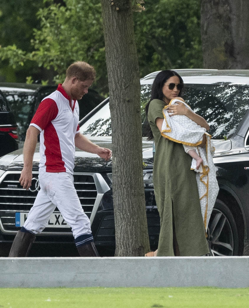 Photo by: KGC-178/STAR MAX/IPx 2019 7/10/19 Duchess Catherine, Prince George, Princess Charlotte Prince Louis, Duches Meghan and Archie Harrison Mountbatten watch Prince William and Prince Harry compete in the King Power Royal Charity Polo Match for the Khun Vichai Srivaddhanaprabha Memorial Polo Trophy at Billingbear Polo Club in Wokingham.