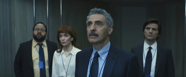 Zach Cherry, Britt Lower, John Turturro and Adam Scott in “Severance”